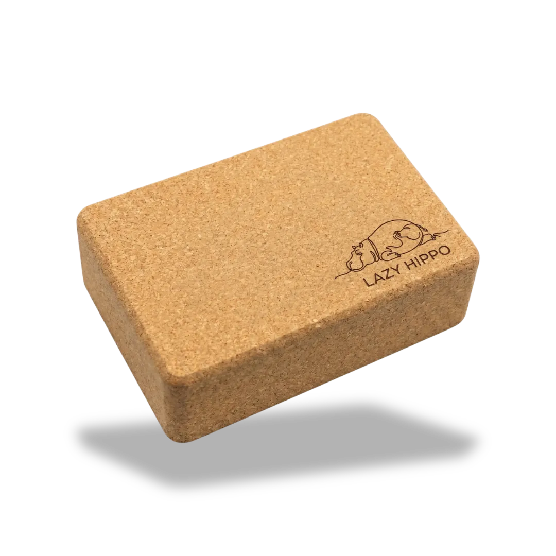 Cork yoga block with Lazy Hippo emboss